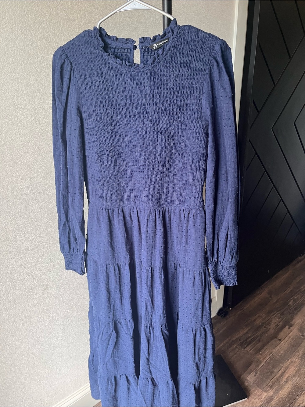 Long Sleeve Navy Smocked Tiered Girls' Dress